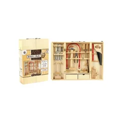 Petite armoire établi en bois avec outils 26x40x8,5 cm