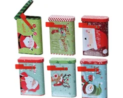 Petite boîte porte-billets en métal coloré avec motif de Noël - 7,3 x 10,8 x 2,8 cm