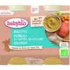 Petits pots pour bébé dès 8 mois risotto poireau saumon avec morceaux Babybio Mes 1ers morceaux fondants – 2 x 200 g