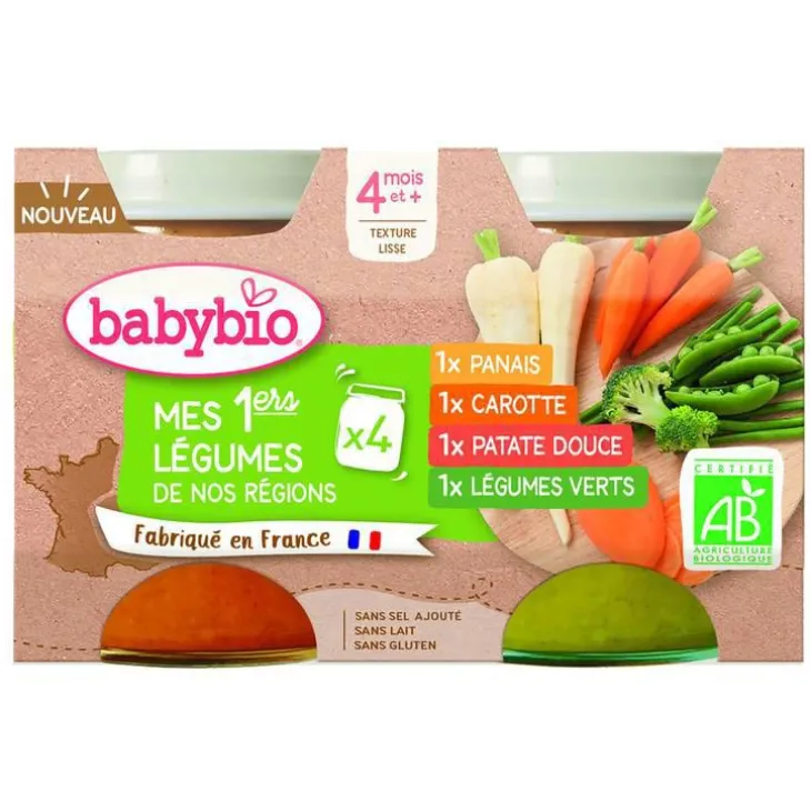 Petits pots pour bébé dès 4 mois aux légumes Babybio Mes 1ers légumes de nos régions – 4 x 130 g