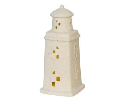 Phare blanc en porcelaine à LED - 9 x 9 x H 20,3 cm