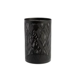 Photophore ajouré losanges coloris noir en métal - 13 x 13 x 20 cm