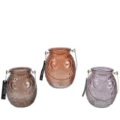 Photophore en verre gravé forme hibou - Ø 9,5 x H 11,5 cm