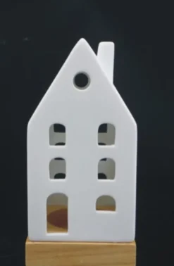 Photophore forme maison à étages en céramique blanche taille S - Ø 6,5 x H 13,5 cm