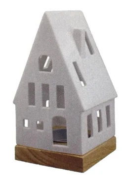 Photophore forme maison en céramique blanche taille M - Ø 7,7 x H 14,5 cm