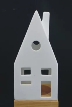 Photophore forme maison en céramique blanche taille S - Ø 6,5 x H 13,5 cm