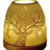 Photophore mini igloo en céramique blanche et socle bois motif cerf - Ø 9 x H 11 cm