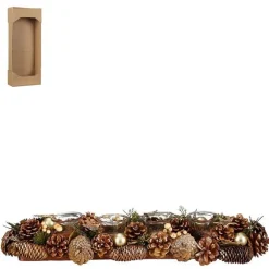 Photophore sapin et pommes de pin dorée Brant - 54 x 16,5 x 10 cm