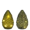 Photophore vert forme pomme de pin en verre avec 10 LED et minuteur - Ø 10 x H 15 cm