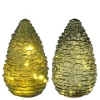 Photophore vert forme pomme de pin en verre avec 15 LED et minuteur - Ø 15 x H 25 cm