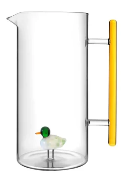 Pichet en verre avec figurine canard ambre/vert Médard de Noblat Topies - 1,1 L