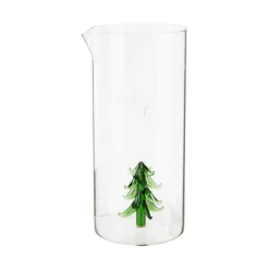 Pichet en verre transparent avec décor sapin vert - 1,4 L