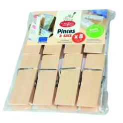 Pinces pour sac à vrac en bois de hêtre La Droguerie écologique - 8 pinces