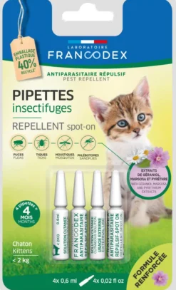 Pipettes antiparasitaires répulsives pour chaton Francodex - 4 x 0,6 ml
