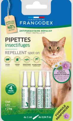 Pipettes antiparasitaires répulsives pour chat Francodex - 4 x 1 ml