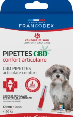 Pipettes CBD pour chien de moins de 20 kg confort articulaire Francodex - x 3 de 2 ml