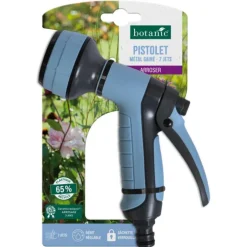 Pistolet en métal gainé botanic® - 7 jets avec débit réglable et gâchette verrouillable