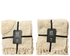 Plaid en coton crème à motif ondulations finition touffetage - 130 x 170 cm