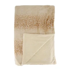 Plaid marron et blanc en polyester imprimé fourrure de cerf - 170 x 130 cm