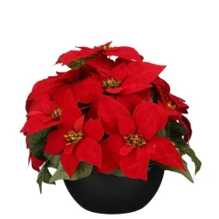 Plante artificielle Poinsettia rouge en pot - Ø 35 x H 30 cm