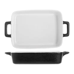 Plat à four coloris noir en grès forme rectangulaire 2 anses - 17 x 23 x 5,5 cm