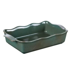 Plat à four rectangulaire en porcelaine vert Ely - 36 x 21 x H 8 cm