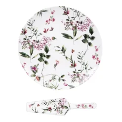 Plat à tarte en porcelaine avec pelle motifs floraux Champêtre - Ø 31 cm