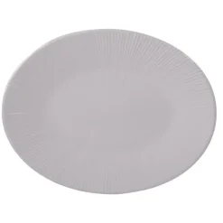 Plat de forme ovale Bohem coloris blanc en grès - 41,5 x 32 cm