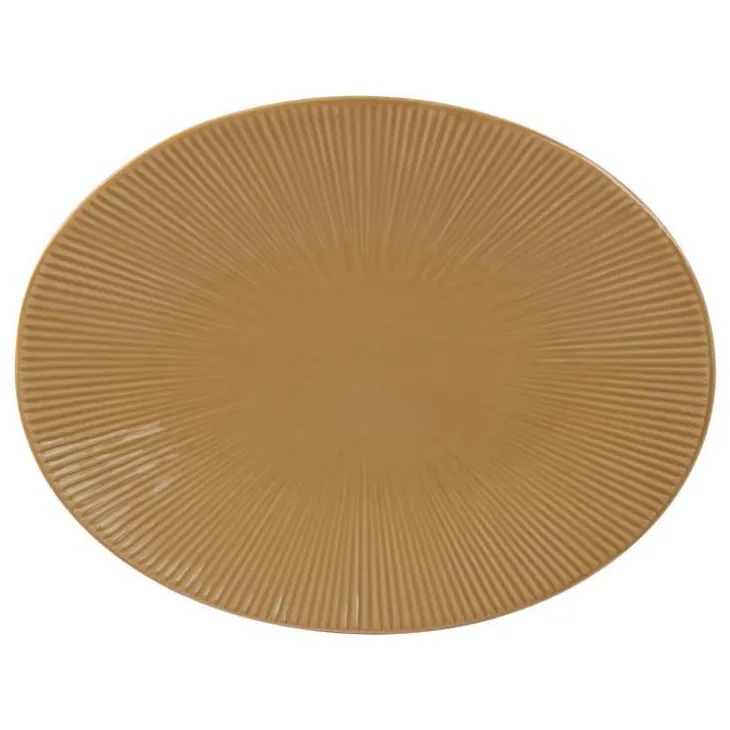 Plat de forme ovale coloris jaune en grès - 41 x 32 cm