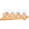 Plat en bambou forme flèche et 4 verres à bière coloris transparent en verre - 22 x 15 x 51 cm