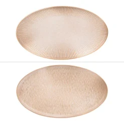 Plat ovale en grès beige Miyaki - 30 x 17 cm (Produit vendu à l'unité, livré aléatoirement parmi 2 modèles assortis)