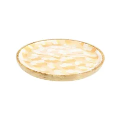 Plat rond émaillé coloris bois en bois de manguier Estival - Ø 30 cm