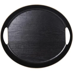 Plateau de forme ovale coloris noir en bois de bambou - 46 x 41 cm