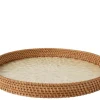 Plateau en rotin naturel et capiz blanc - Ø 38 x H 4 cm