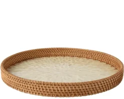 Plateau en rotin naturel et capiz blanc - Ø 38 x H 4 cm