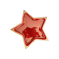 Plateau forme étoile en bois de manguier émaillé rouge - 30 x 30 x 2,3 cm