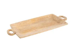 Plateau rectangulaire en bois de manguier avec des poignées rondes - 41 x 20 x 2,5 cm