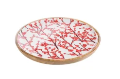 Plateau rond de table baies coloris rouge en bois de manguier - 30 x 30 x 3 cm