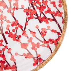 Plateau rond de table baies coloris rouge en bois de manguier - 30 x 30 x 3 cm