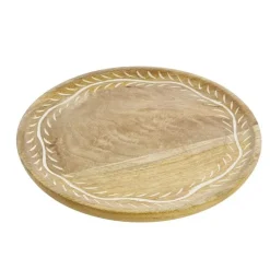 Plateau rond gris coloris bois en bois de manguier - Ø 30 cm