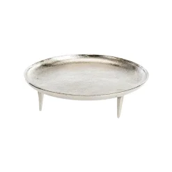 Plateau rond sur pied en aluminium argent - Ø 34,5 x H 10 cm