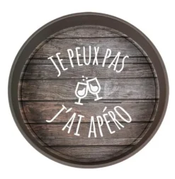 Plateau rond Viggo en métal je peux pas j'ai apéro Cav Service - Ø 33 x 4 cm