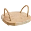 Plateau rondin avec anses corde coloris beige en teck - 20 x 20 x 3 cm