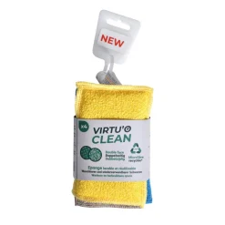 Éponges double face en microfibre recyclée coloris multicolore Liseré Vert Virtu'O Clean - x 4