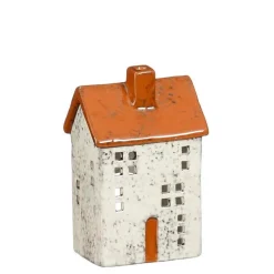 Porte bougie en céramique grise forme maison - 8 x 6 x 13 cm