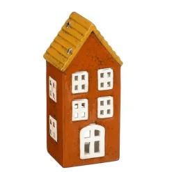 Porte bougie en céramique rouge forme maison - 8 x 7 x 17,5 cm