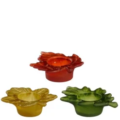 Porte bougie en verre coloré motif feuilles - 10 x 9 x 3 cm