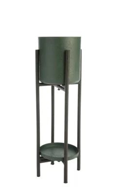 Porte plante double rond coloris vert en métal - 23 x 23 x 72 cm