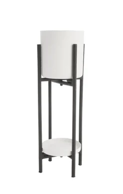 Porte plante double rond coloris blanc en métal - 23 x 23 x 72 cm