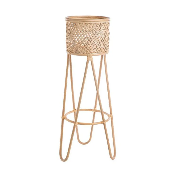 Porte plantes coloris beige tressé en rotin - 30 x 30 x 70 cm